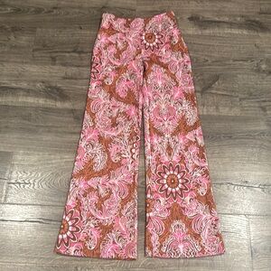 MAEVE, by anthropology , Floral Pink and Brown Wide-Leg Pants